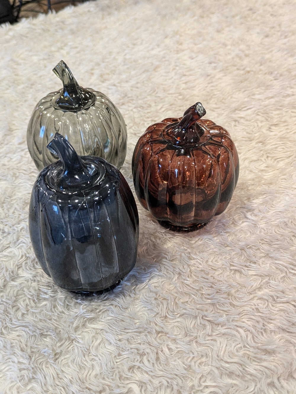 Glass Pumpkin Trio Decorative Accents - Gray, Blue, Brown - Picture 14 of 15